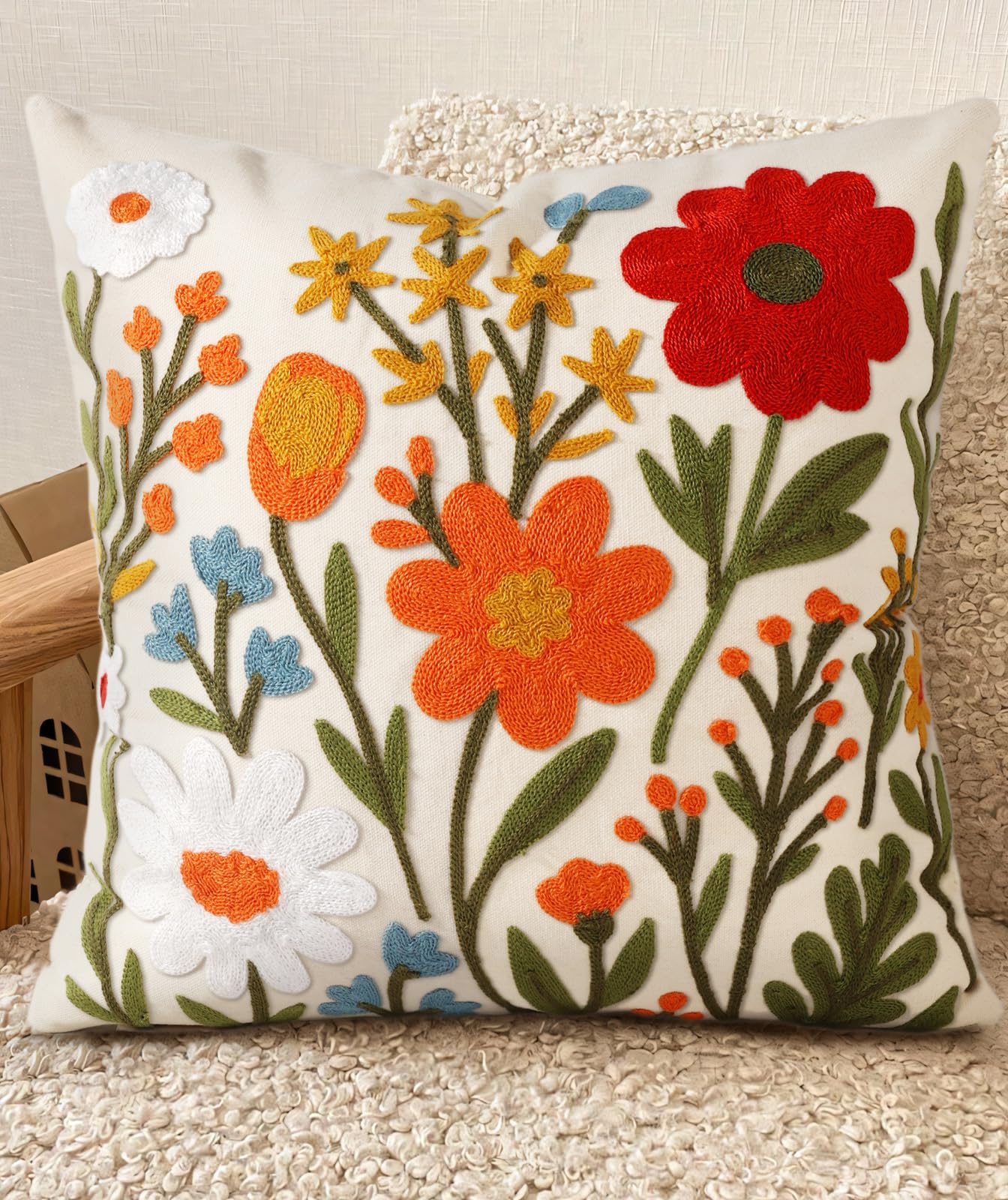 Boho Embroidered Throw Pillow Covers Set of 2