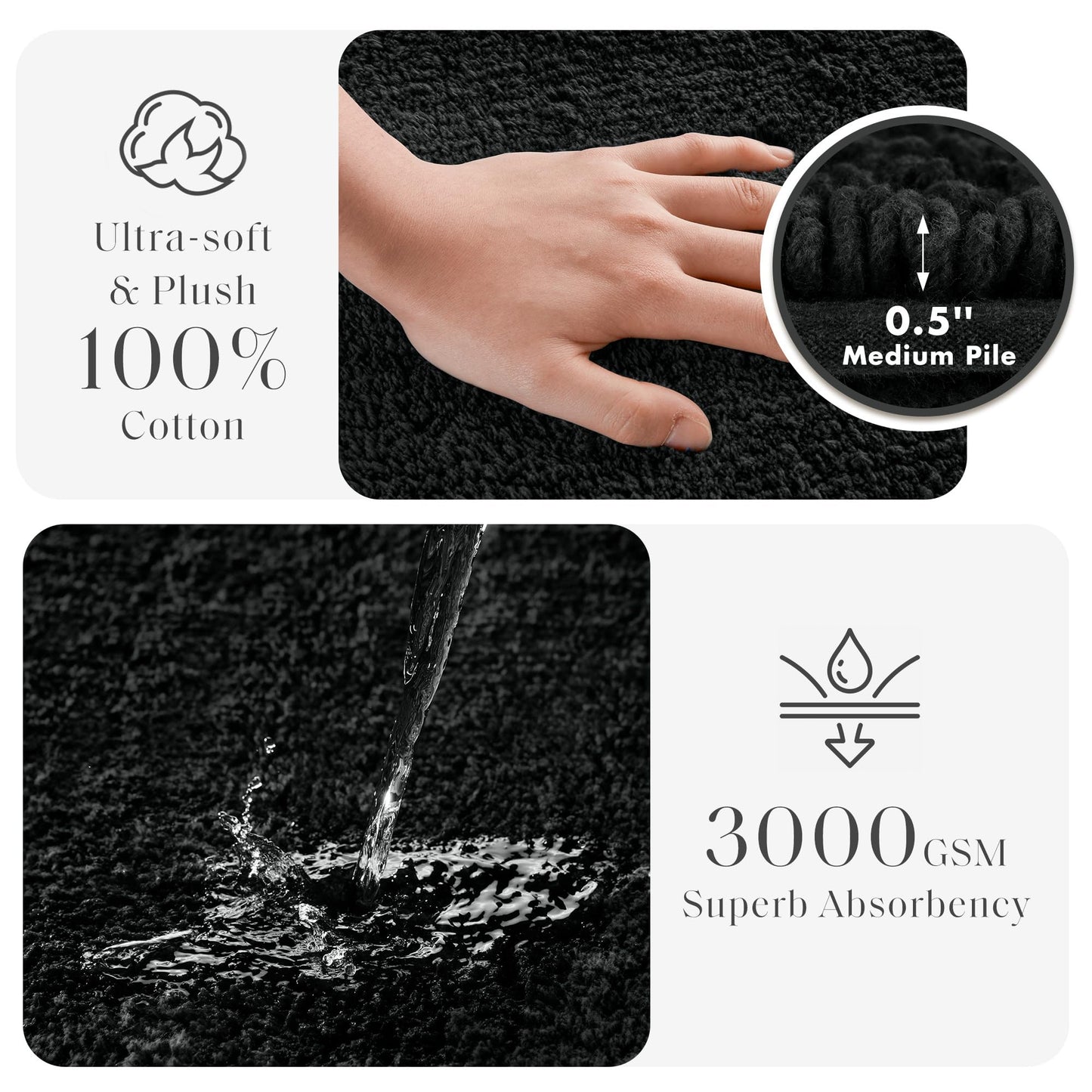 Luxury Cotton Tufted Bath Rug with Reversible Design