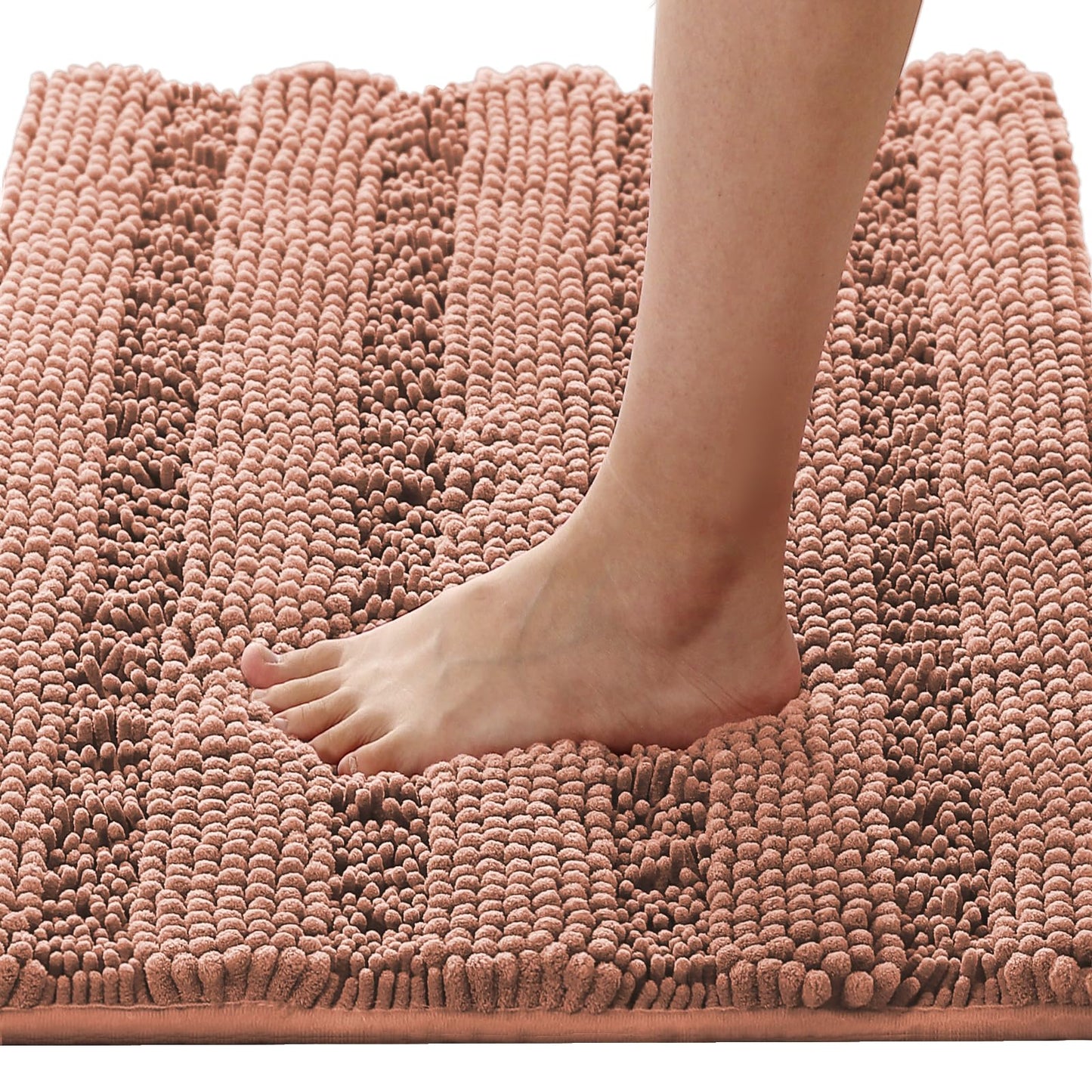 Chenille Striped Bath Rug Set with Non-Skid Backing