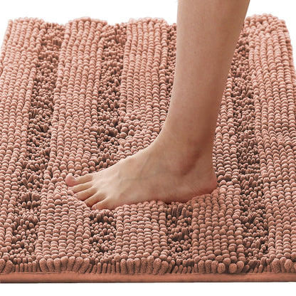 Chenille Striped Bath Rug Set with Non-Skid Backing