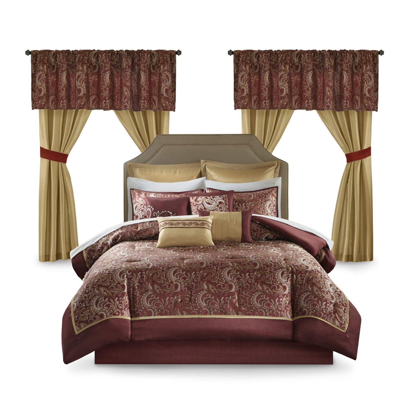 Paisley Comforter Set with Curtains 24-Piece Bedding