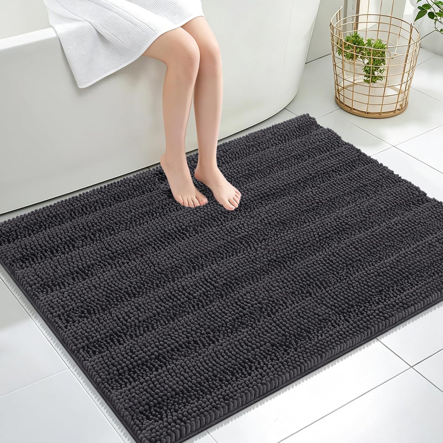 Thick Chenille Bath Rug with Absorbent Rubber Back