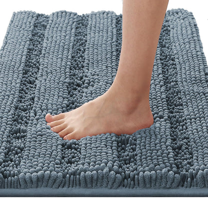Chenille Striped Bath Rug Set with Non-Skid Backing