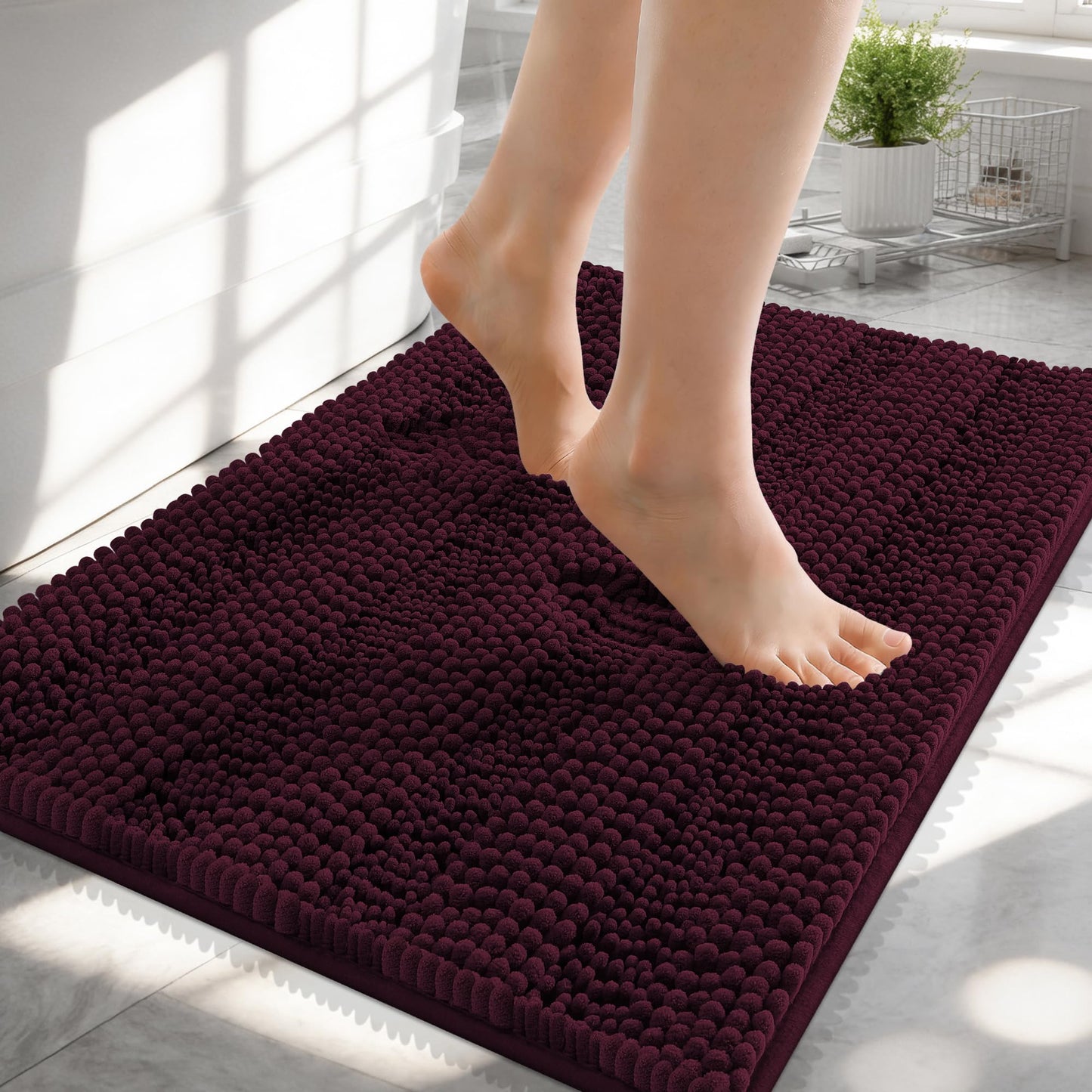 Thick Chenille Bath Rug with Absorbent Rubber Back