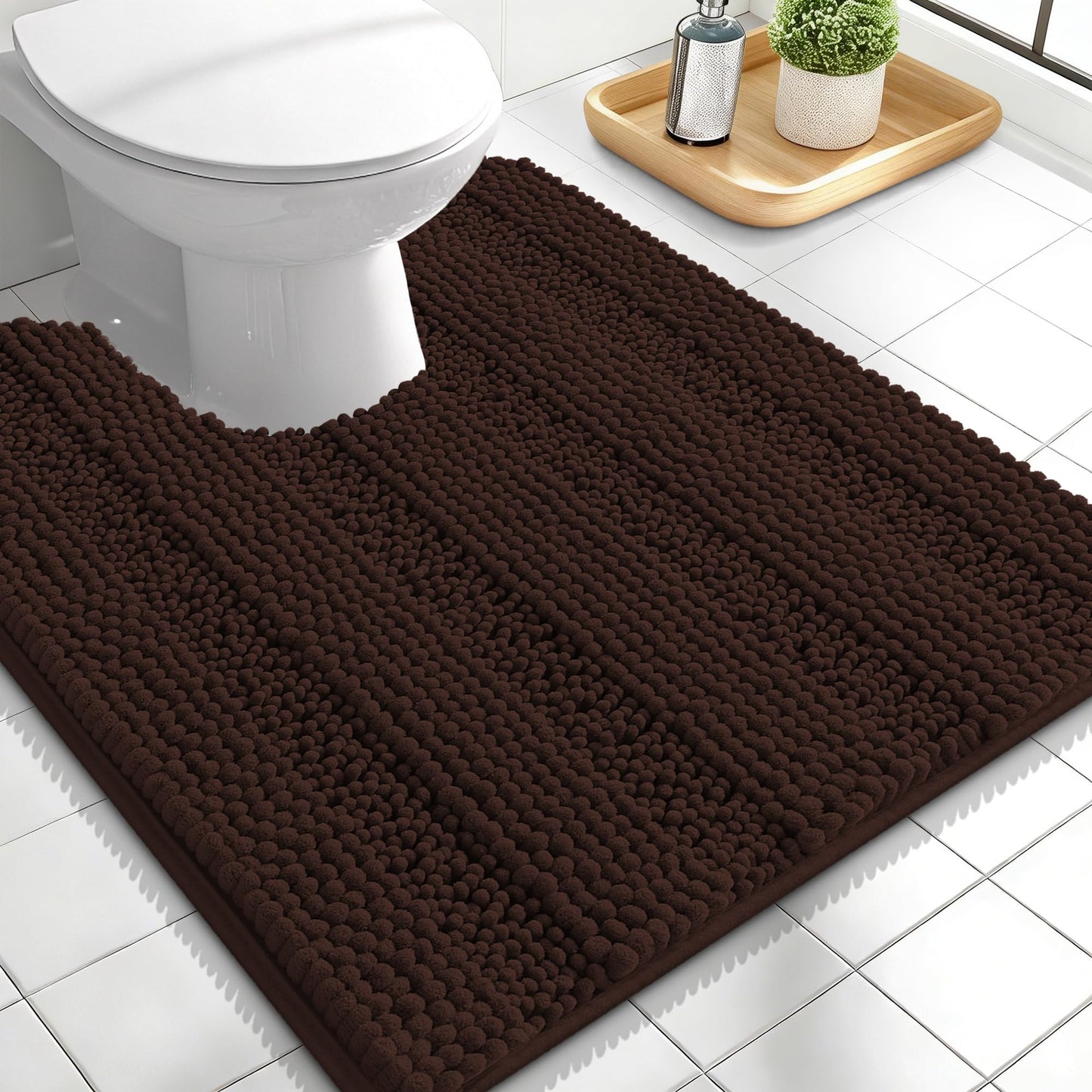 Thick Chenille Bath Rug with Absorbent Rubber Back