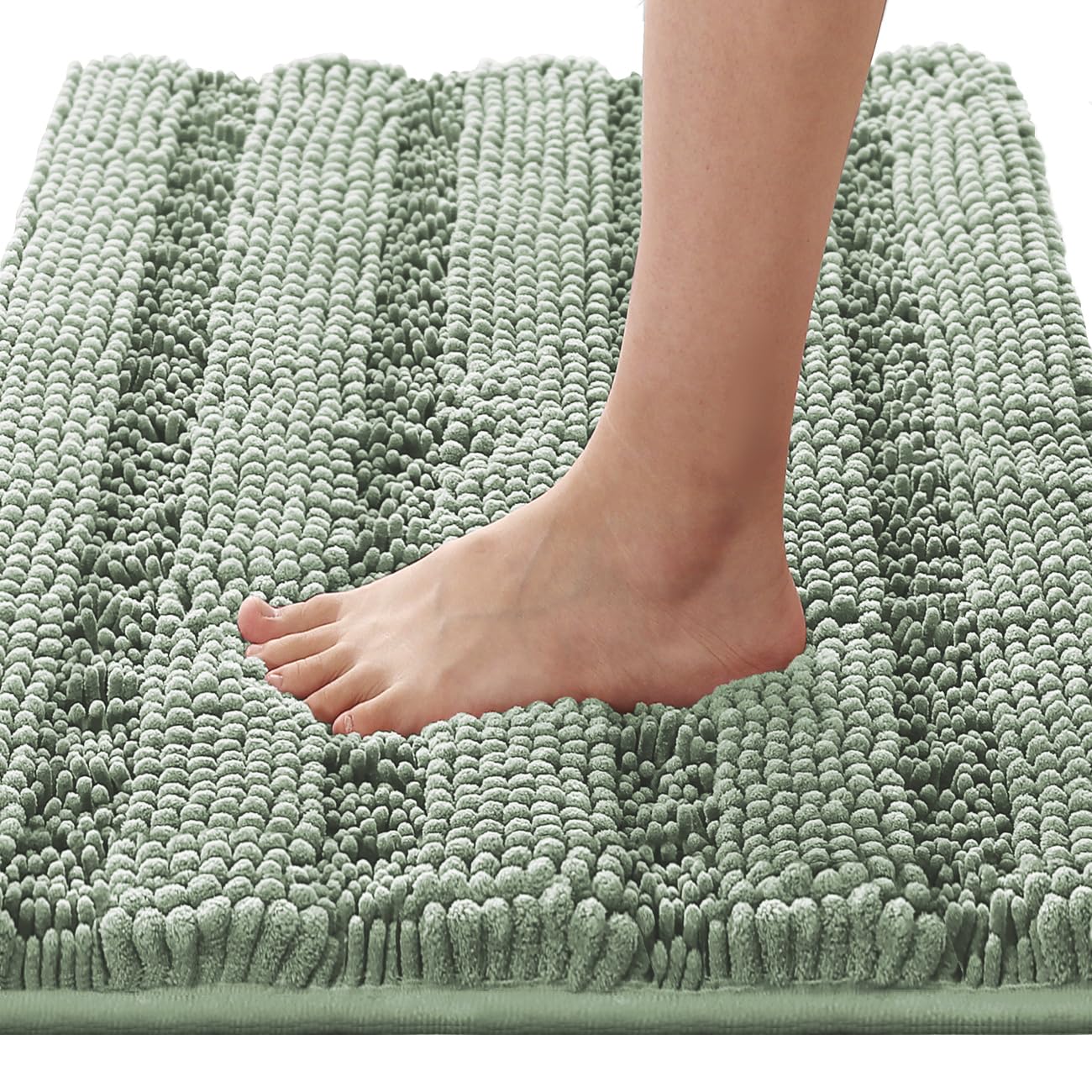 Chenille Striped Bath Rug Set with Non-Skid Backing