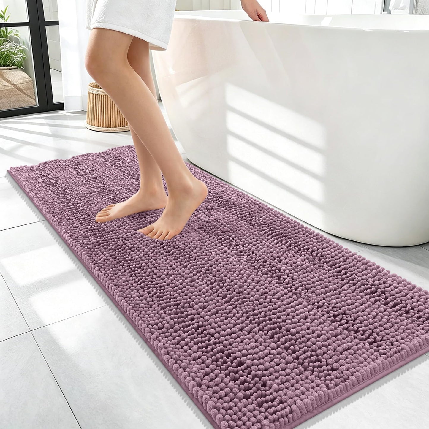 Thick Chenille Bath Rug with Absorbent Rubber Back