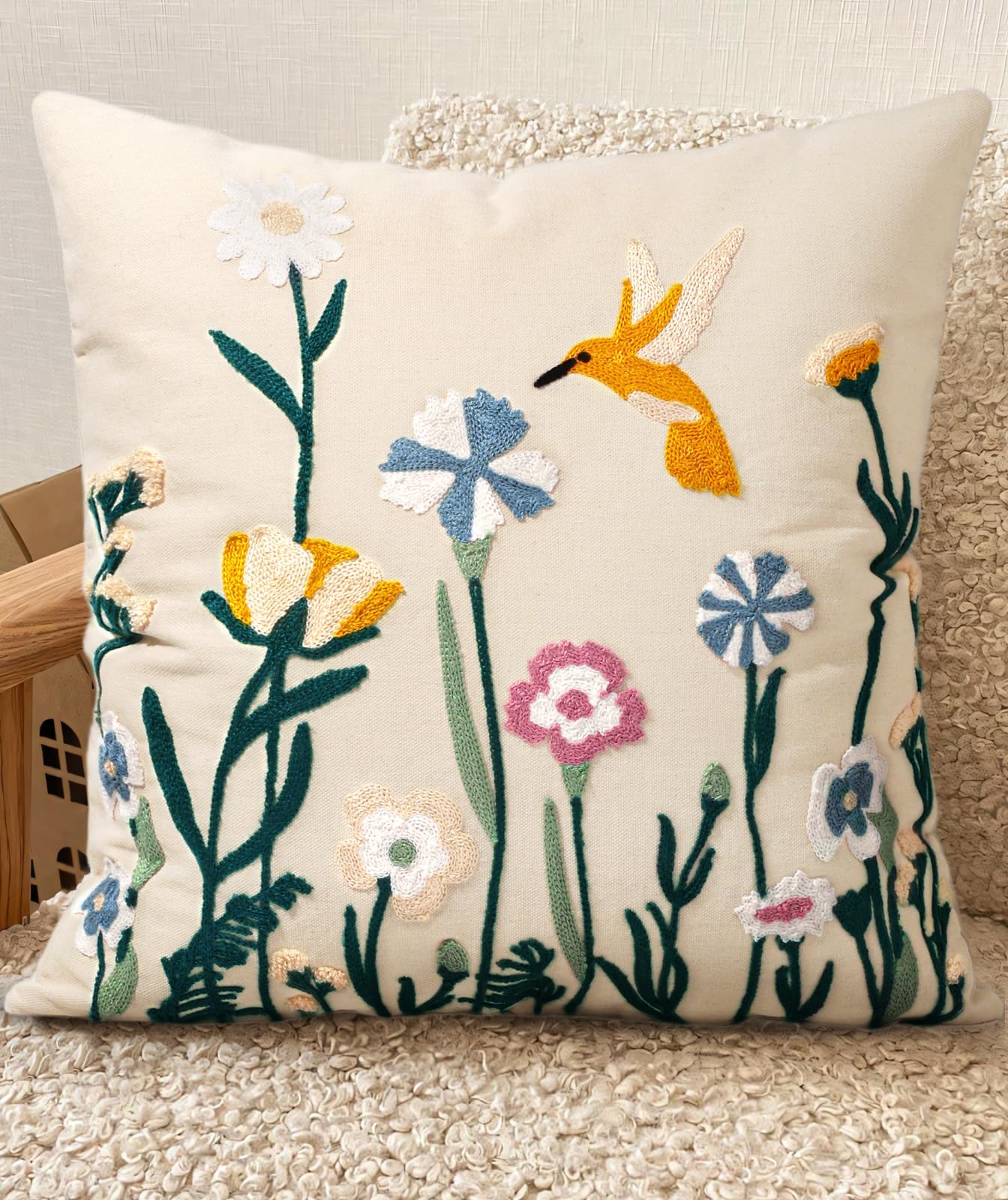 Boho Embroidered Throw Pillow Covers Set of 2