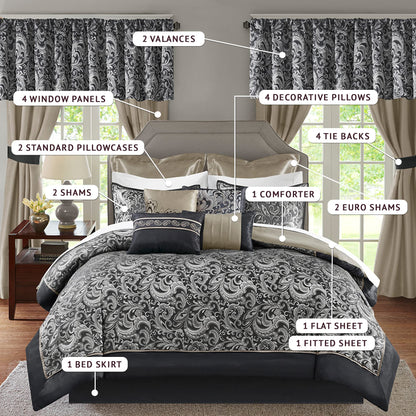 Paisley Comforter Set with Curtains 24-Piece Bedding