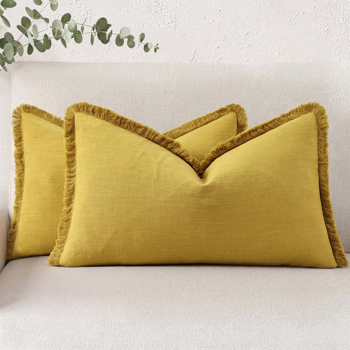 Neutral Linen Fringe Boho Pillow Covers Set of 2