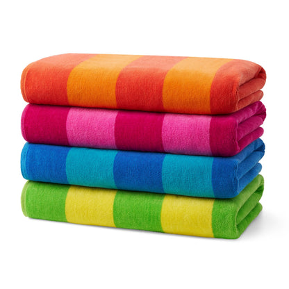 Oversized Cotton Beach Towel Soft Velour Stripes