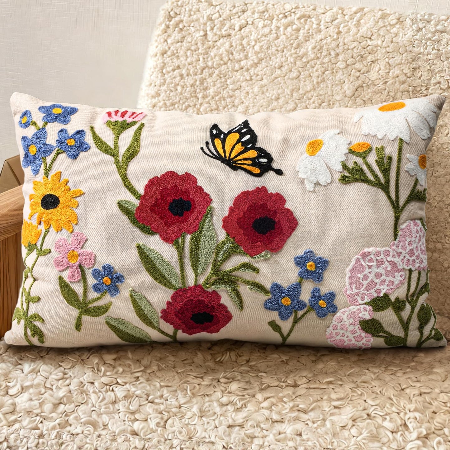 Boho Embroidered Throw Pillow Covers Set of 2