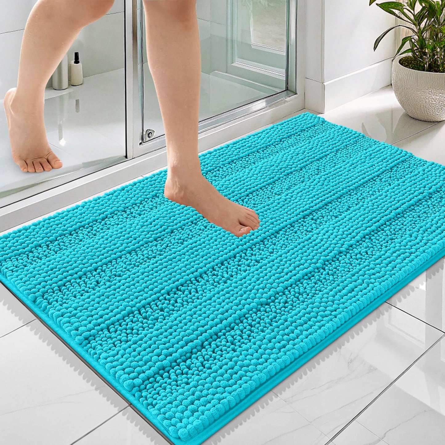 Thick Chenille Bath Rug with Absorbent Rubber Back