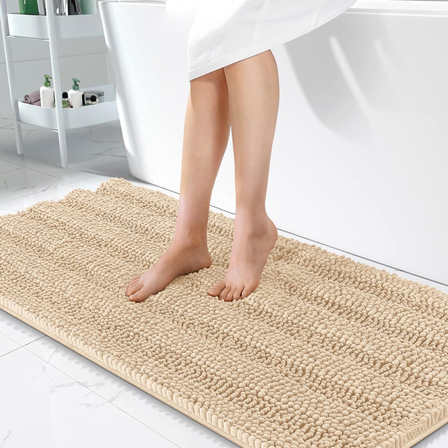 Thick Chenille Bath Rug with Absorbent Rubber Back