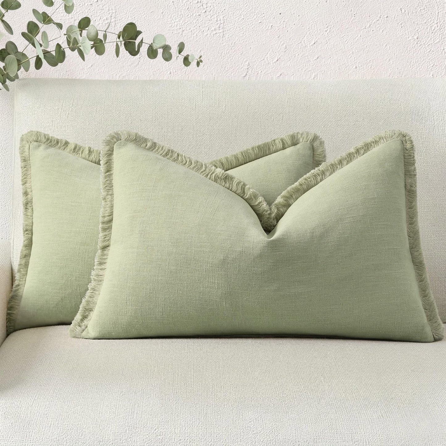 Neutral Linen Fringe Boho Pillow Covers Set of 2