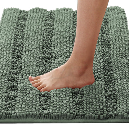 Chenille Striped Bath Rug Set with Non-Skid Backing
