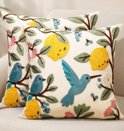 Boho Embroidered Throw Pillow Covers Set of 2