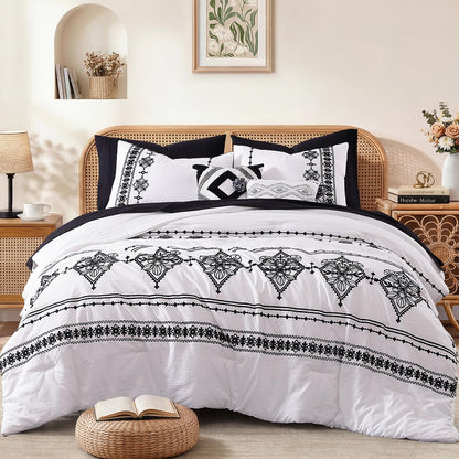 Boho Embroidered Bedding Set with Sheets and Shams