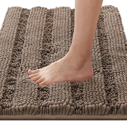 Chenille Striped Bath Rug Set with Non-Skid Backing