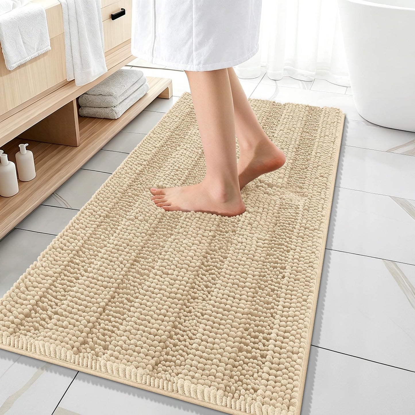 Thick Chenille Bath Rug with Absorbent Rubber Back