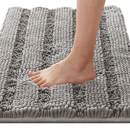 Chenille Striped Bath Rug Set with Non-Skid Backing