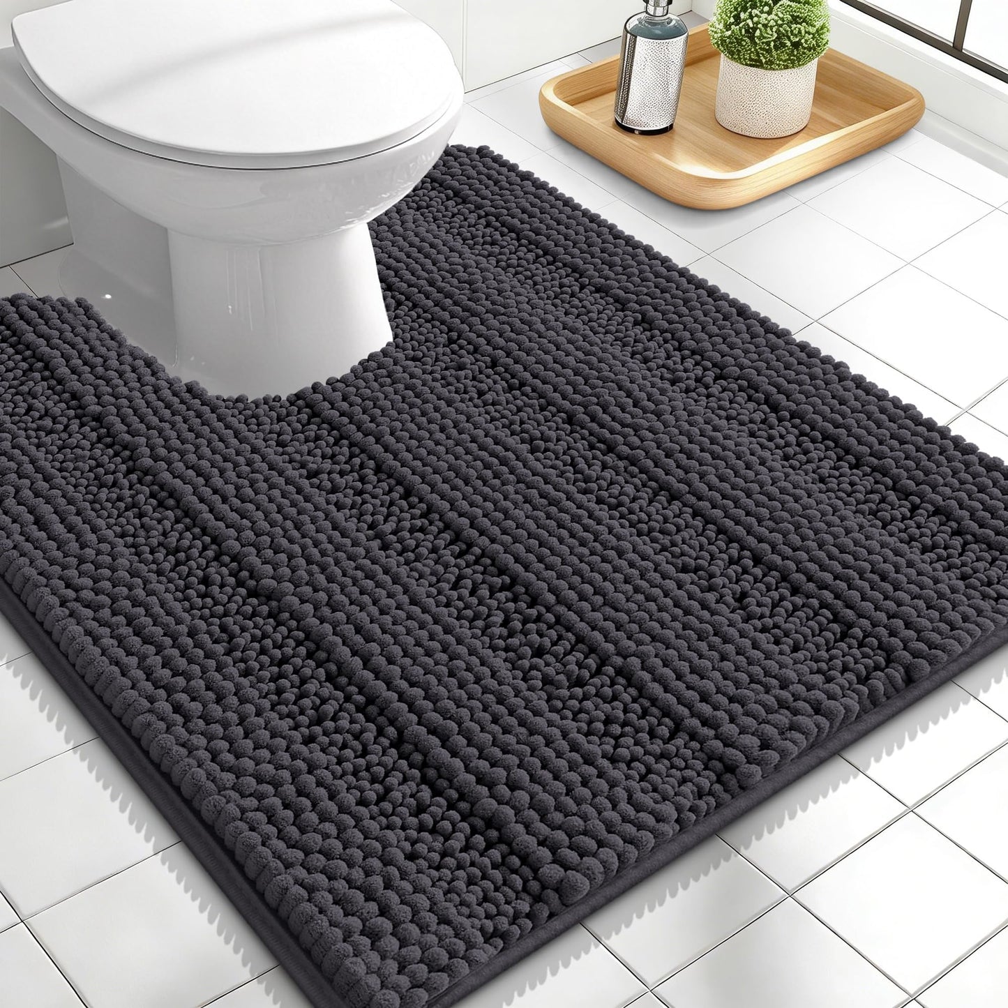 Thick Chenille Bath Rug with Absorbent Rubber Back