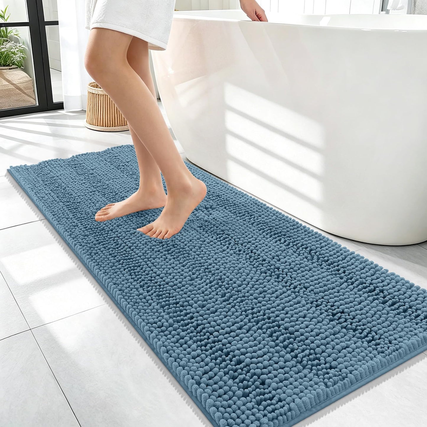 Thick Chenille Bath Rug with Absorbent Rubber Back
