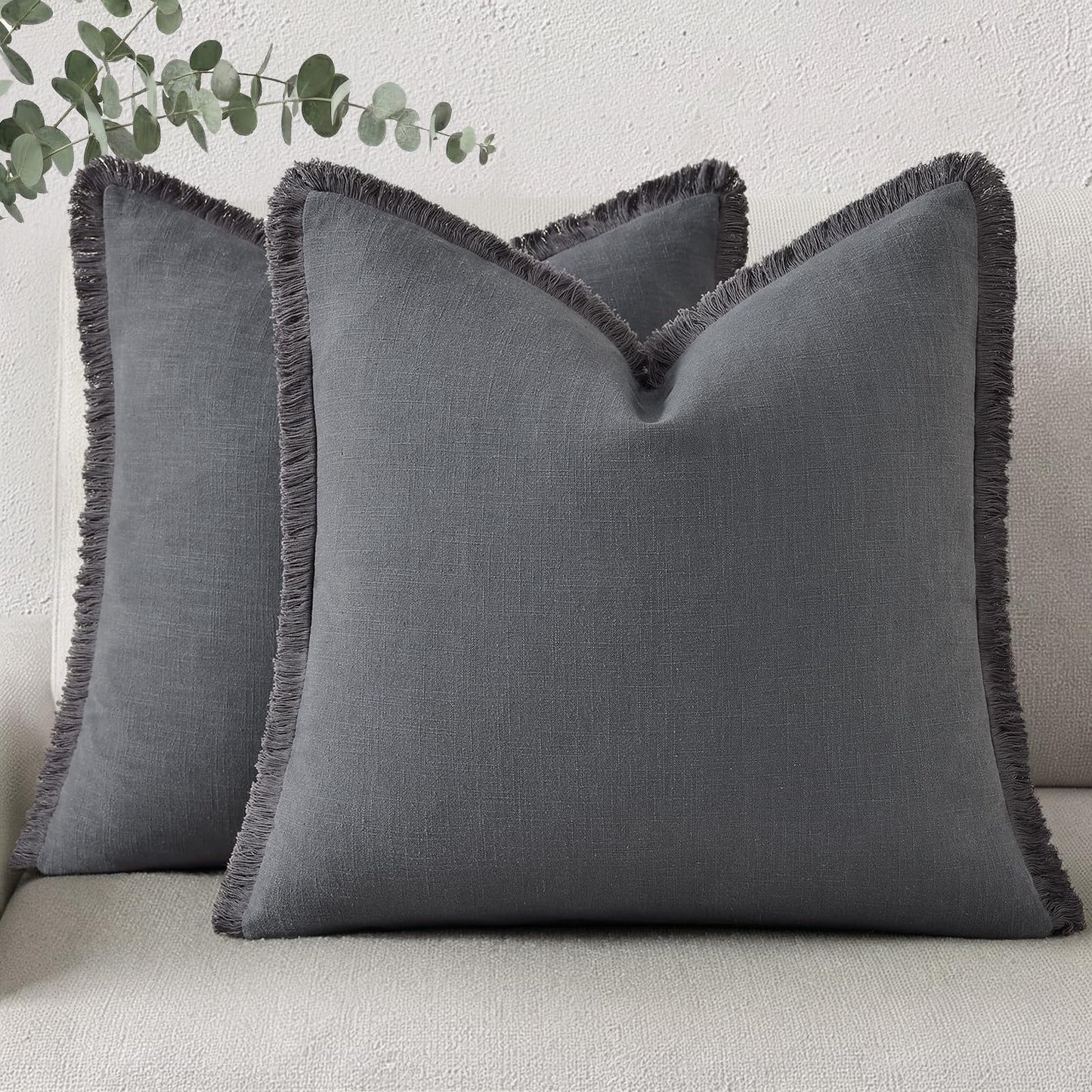 Neutral Linen Fringe Boho Pillow Covers Set of 2