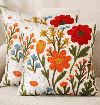 Boho Embroidered Throw Pillow Covers Set of 2
