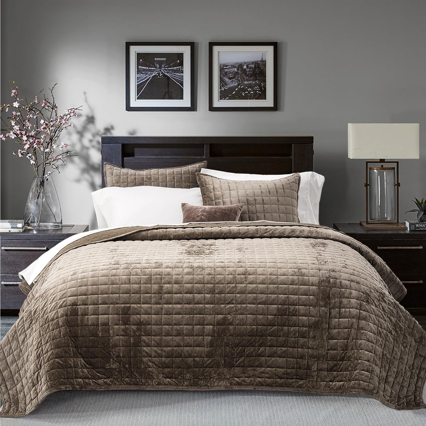 Luxury Velvet Quilt Set with Matching Pillow Shams