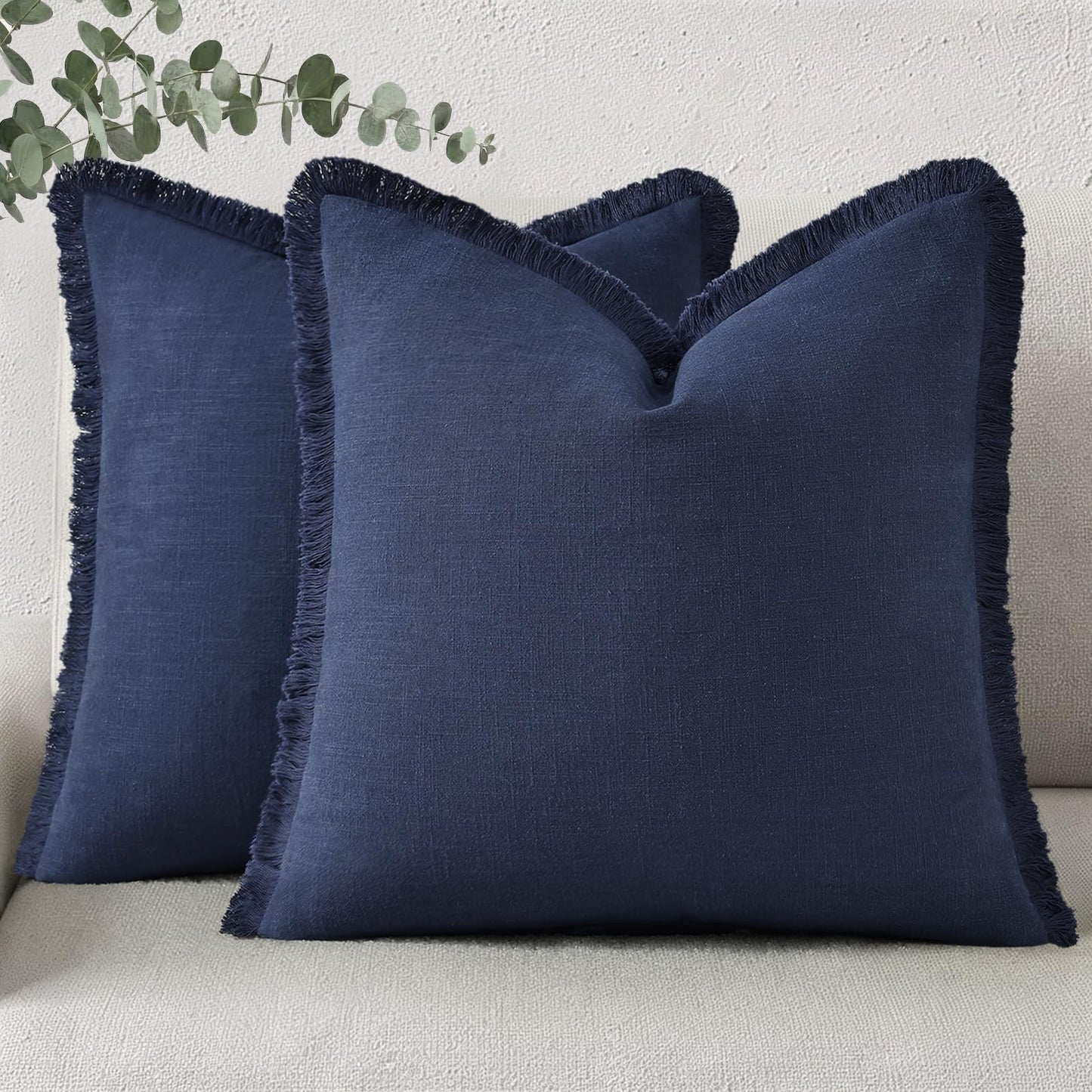 Neutral Linen Fringe Boho Pillow Covers Set of 2