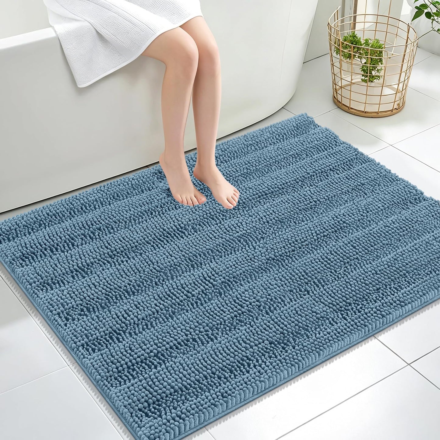 Thick Chenille Bath Rug with Absorbent Rubber Back