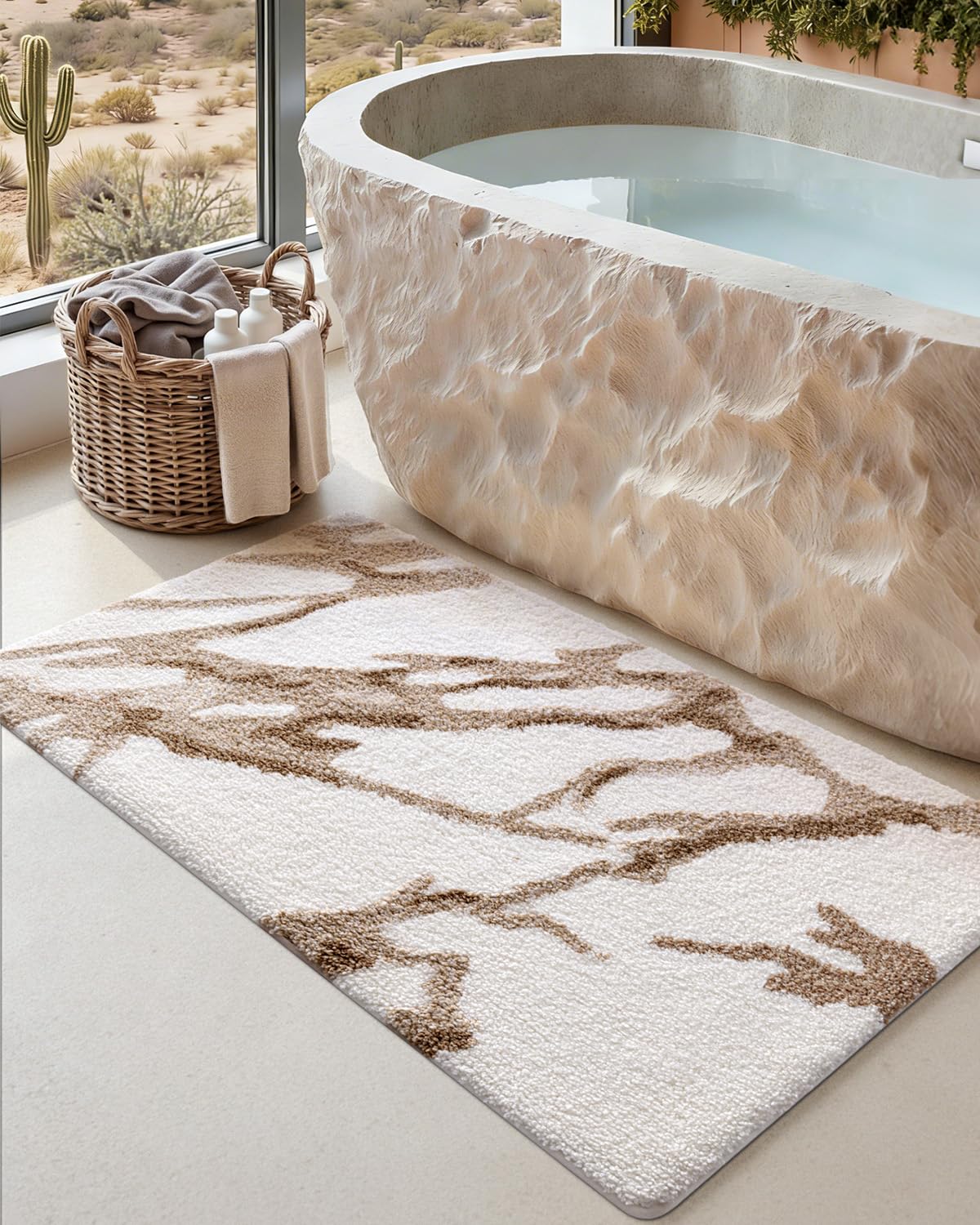 Marble Bath Rug Mat with Soft Absorbent Surface
