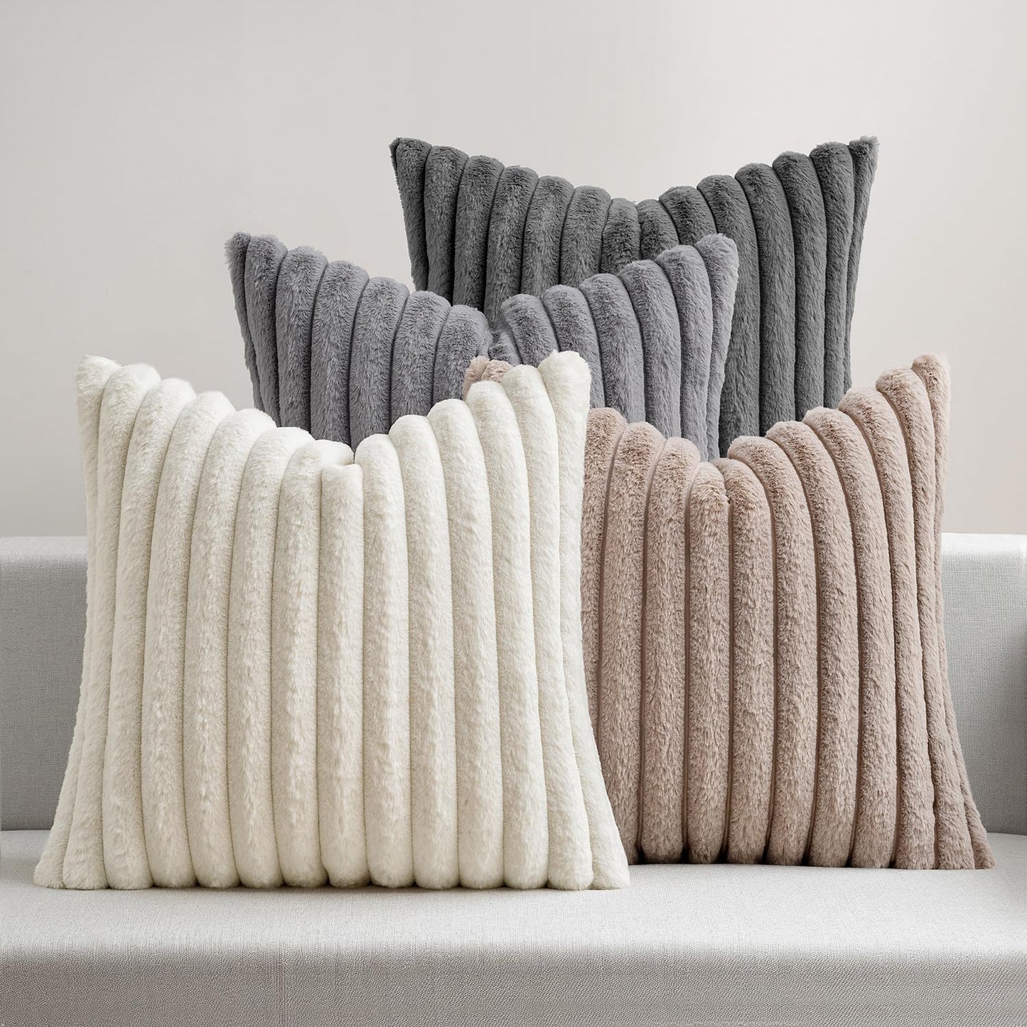 Fuzzy Striped Decorative Throw Pillows Set of 4
