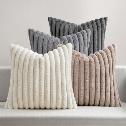 Fuzzy Striped Decorative Throw Pillows Set of 4