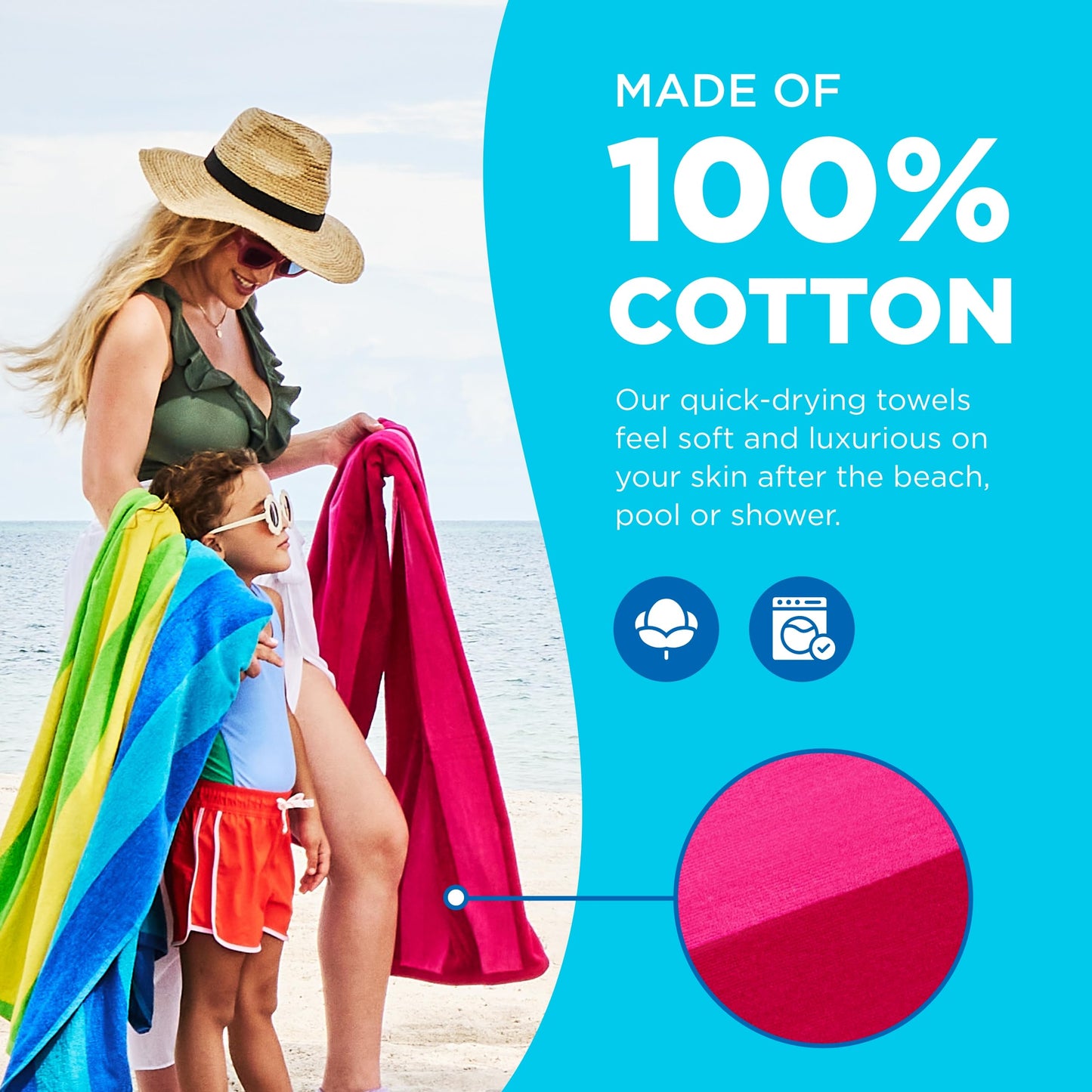 Oversized Cotton Beach Towel Soft Velour Stripes