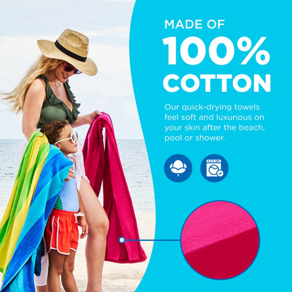 Oversized Cotton Beach Towel Soft Velour Stripes
