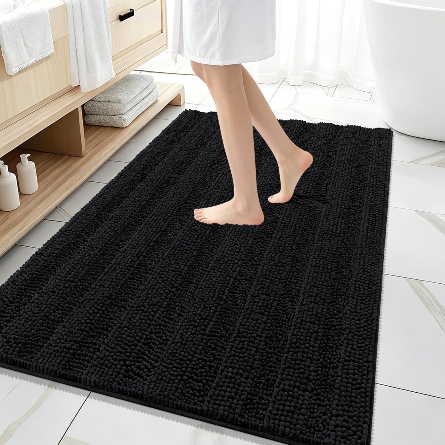Thick Chenille Bath Rug with Absorbent Rubber Back