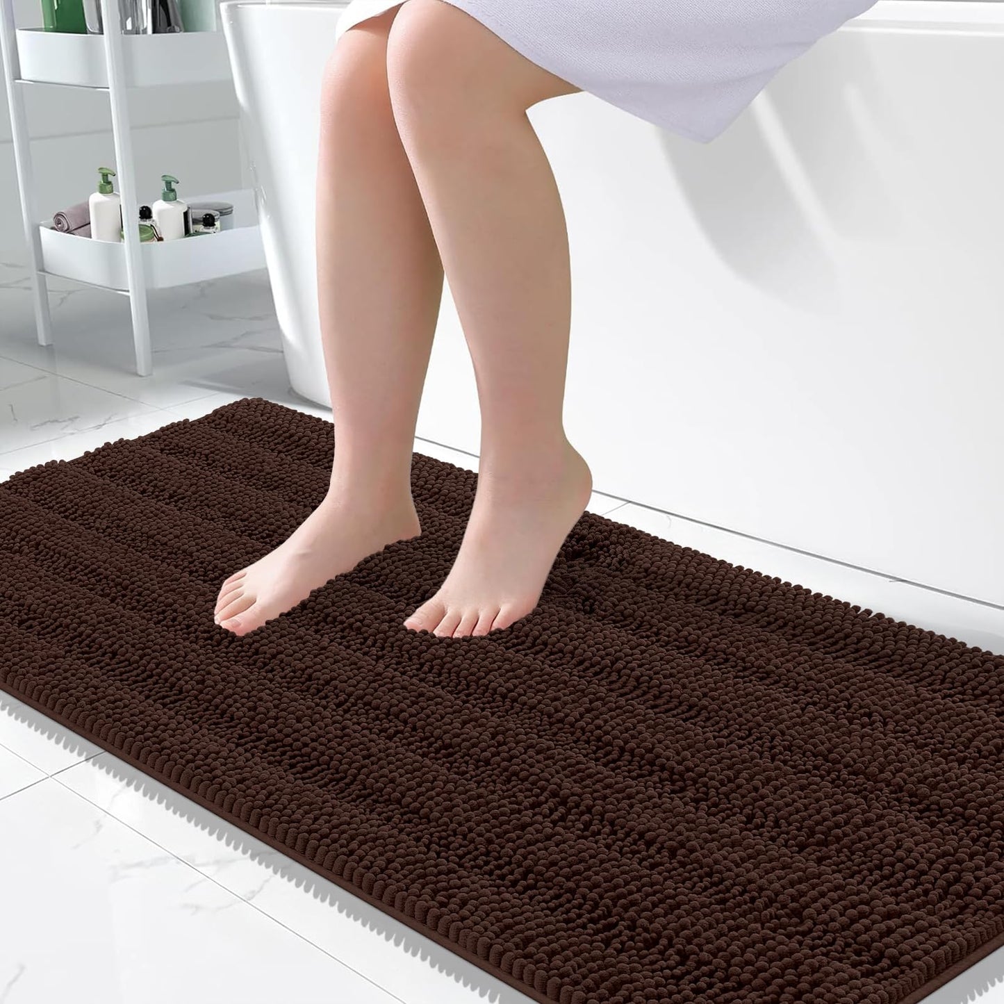 Thick Chenille Bath Rug with Absorbent Rubber Back