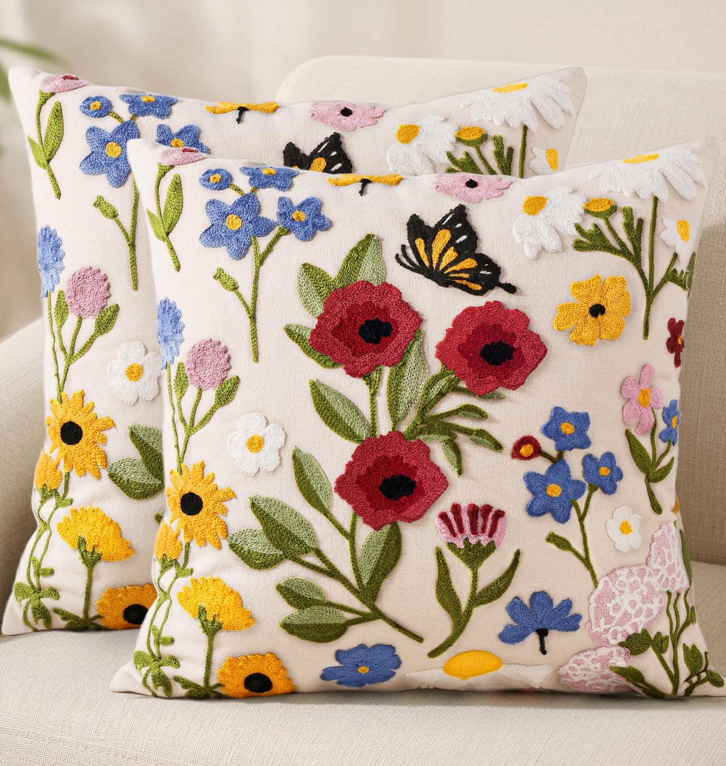 Boho Embroidered Throw Pillow Covers Set of 2