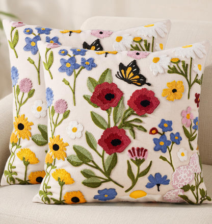 Boho Embroidered Throw Pillow Covers Set of 2