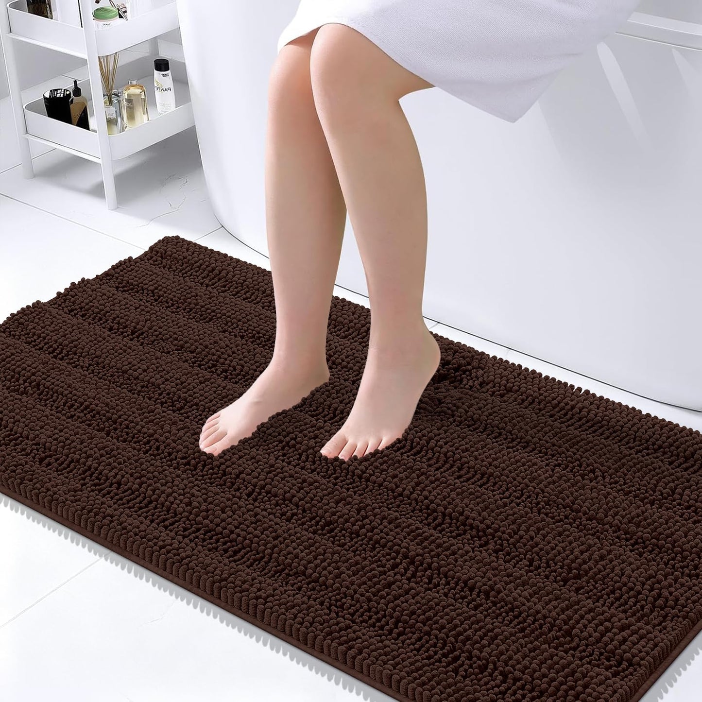 Thick Chenille Bath Rug with Absorbent Rubber Back