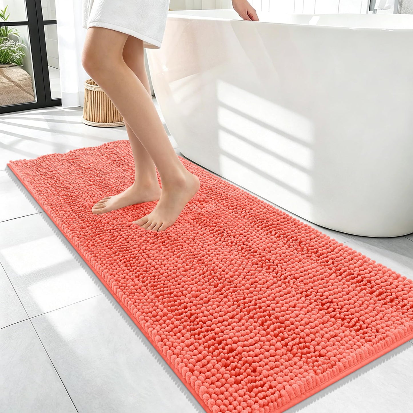 Thick Chenille Bath Rug with Absorbent Rubber Back