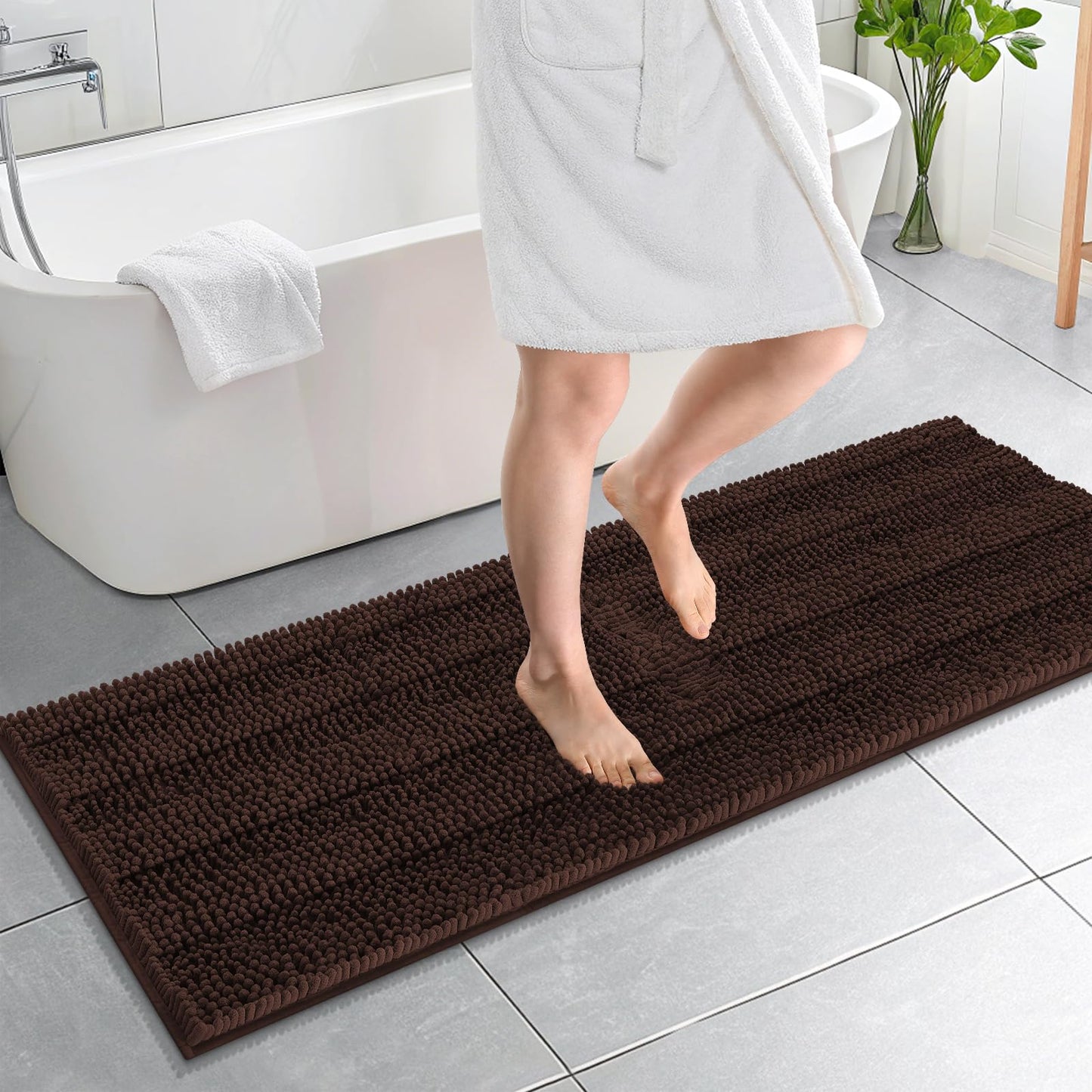 Thick Chenille Bath Rug with Absorbent Rubber Back