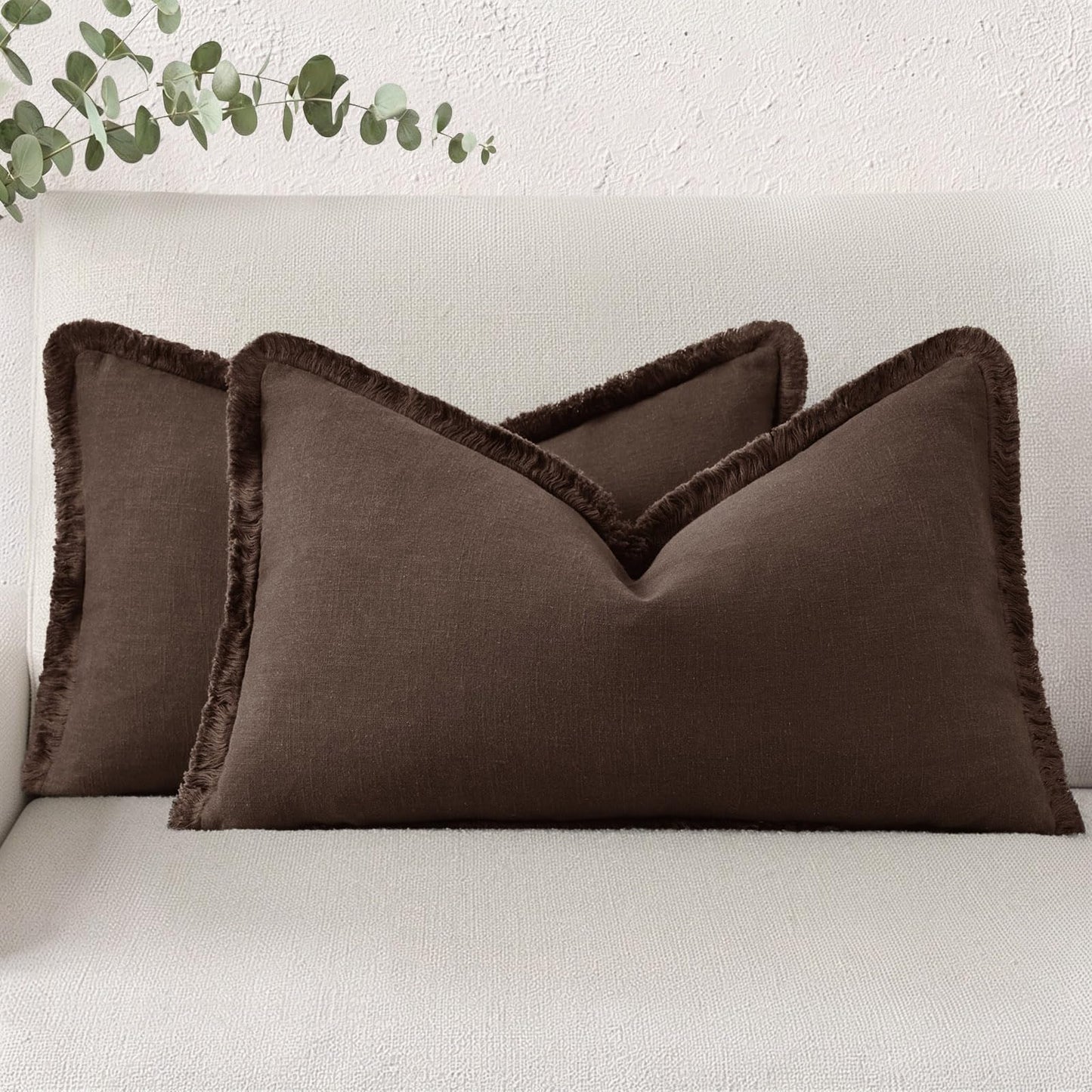 Neutral Linen Fringe Boho Pillow Covers Set of 2