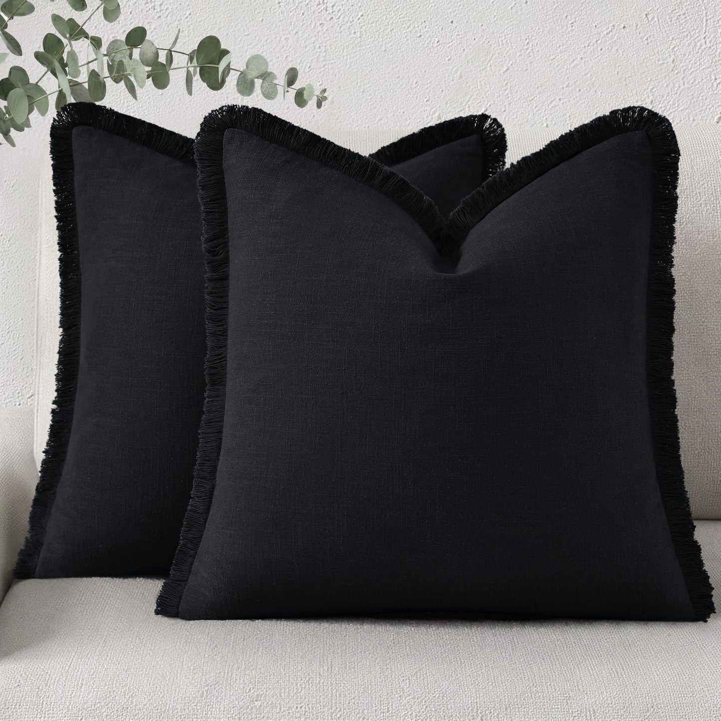 Neutral Linen Fringe Boho Pillow Covers Set of 2