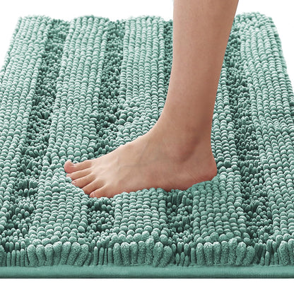 Chenille Striped Bath Rug Set with Non-Skid Backing