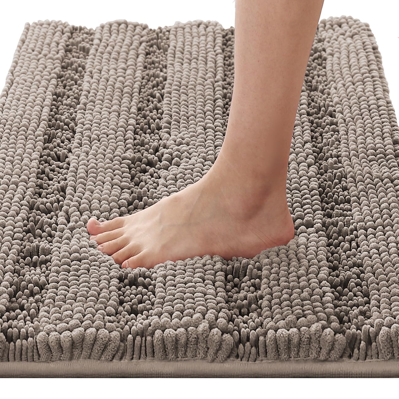 Chenille Striped Bath Rug Set with Non-Skid Backing