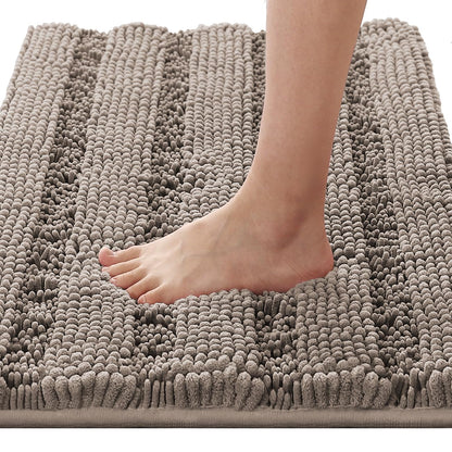 Chenille Striped Bath Rug Set with Non-Skid Backing