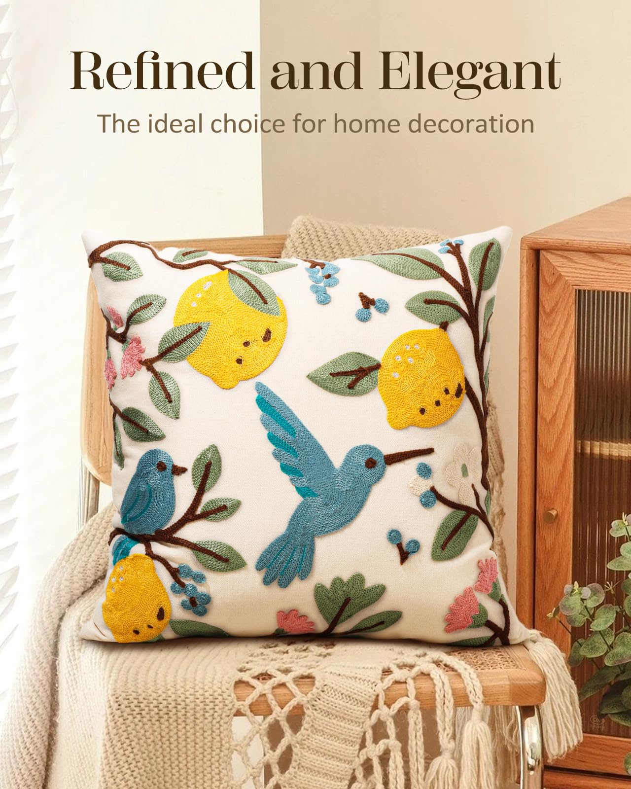 Boho Embroidered Throw Pillow Covers Set of 2